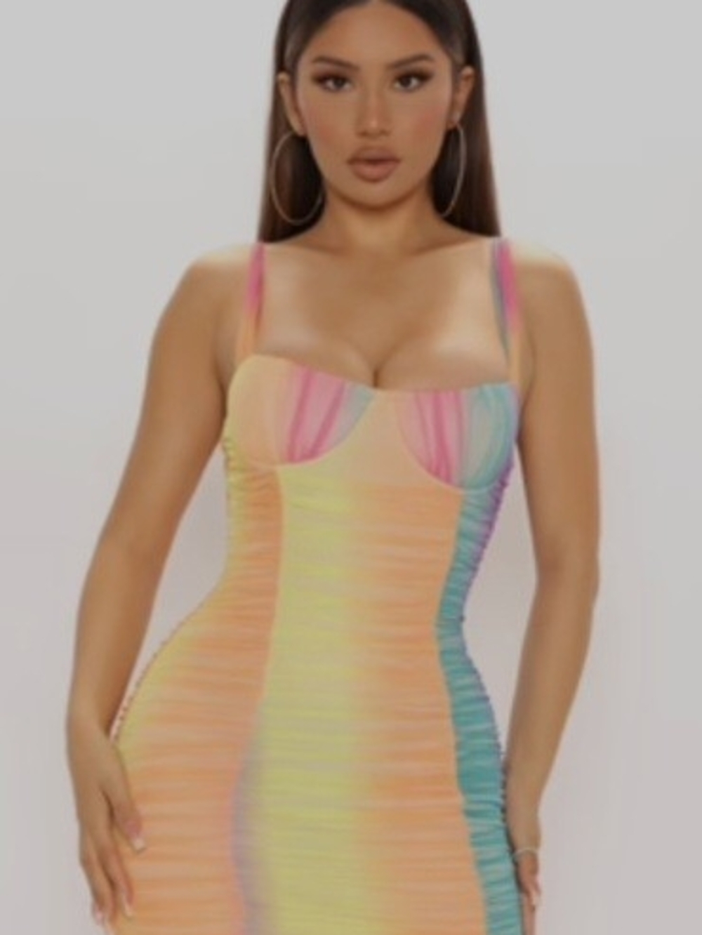 Fashion Nova Pastel Rainbow Ruched Mini Dress